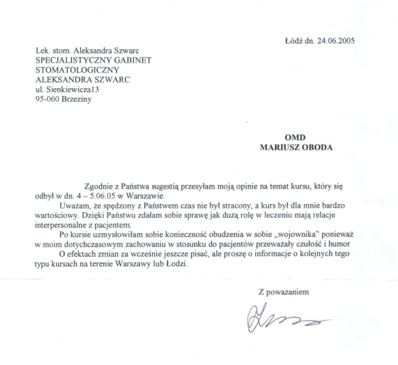 Specjalistyczny Gabinet Stomatologiczny Aleksandra Szwarc 24 VI &lsquo;05