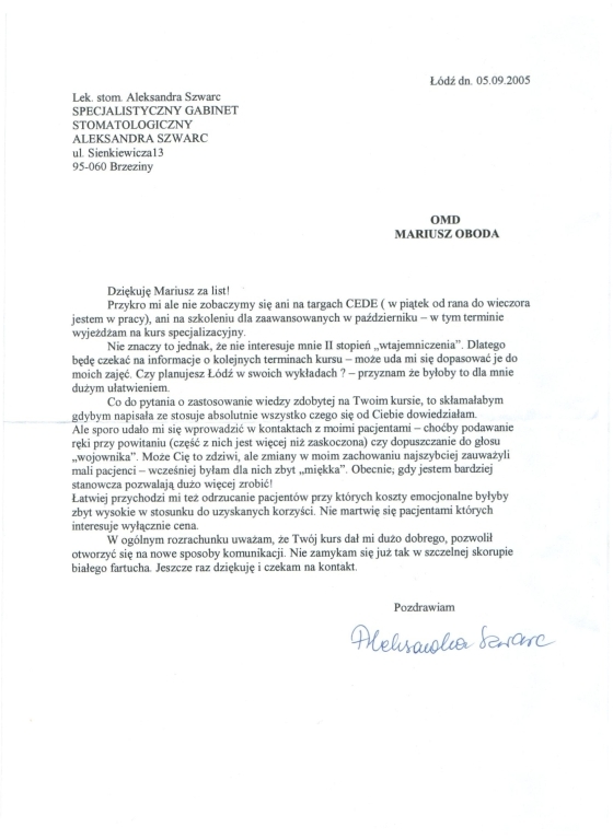 Specjalistyczny Gabinet Stomatologiczny Aleksandra Szwarc 5 IX &lsquo;05